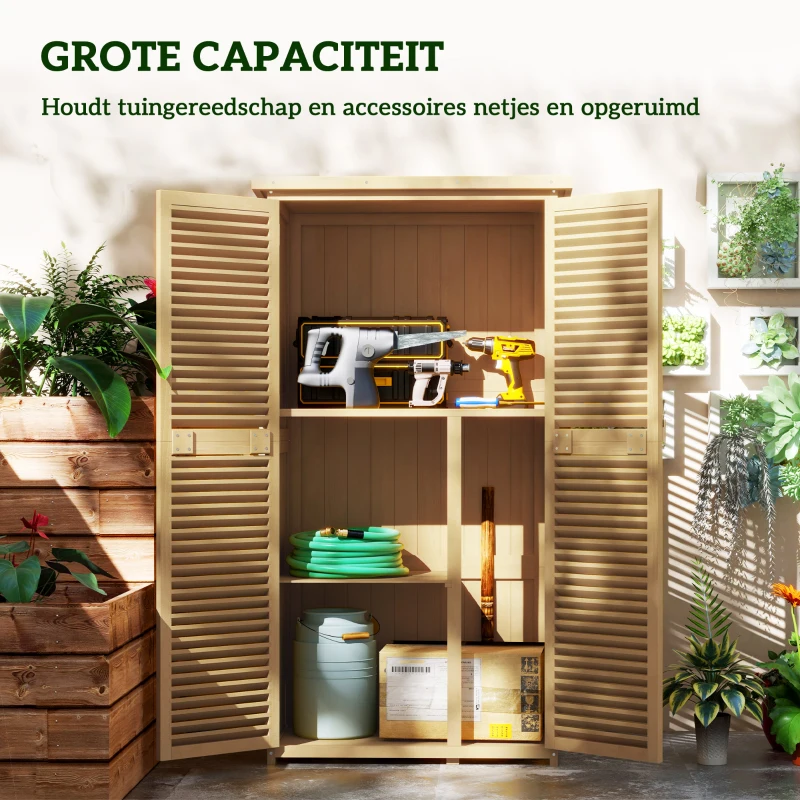 Outsunny Weerbestendige Tuinkast, 2 Deuren met Slot, Grenenhout, 87L x 46,5B x 160H cm, Lichtgeel(m-5)