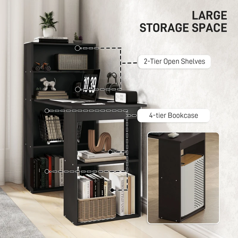 HOMCOM Birou Modern pentru Acasa cu Rafturi de Depozitare pe Niveluri Masa de Scris cu Raft pentru Carti Negru pentru sufragerie camera de zi dormitor