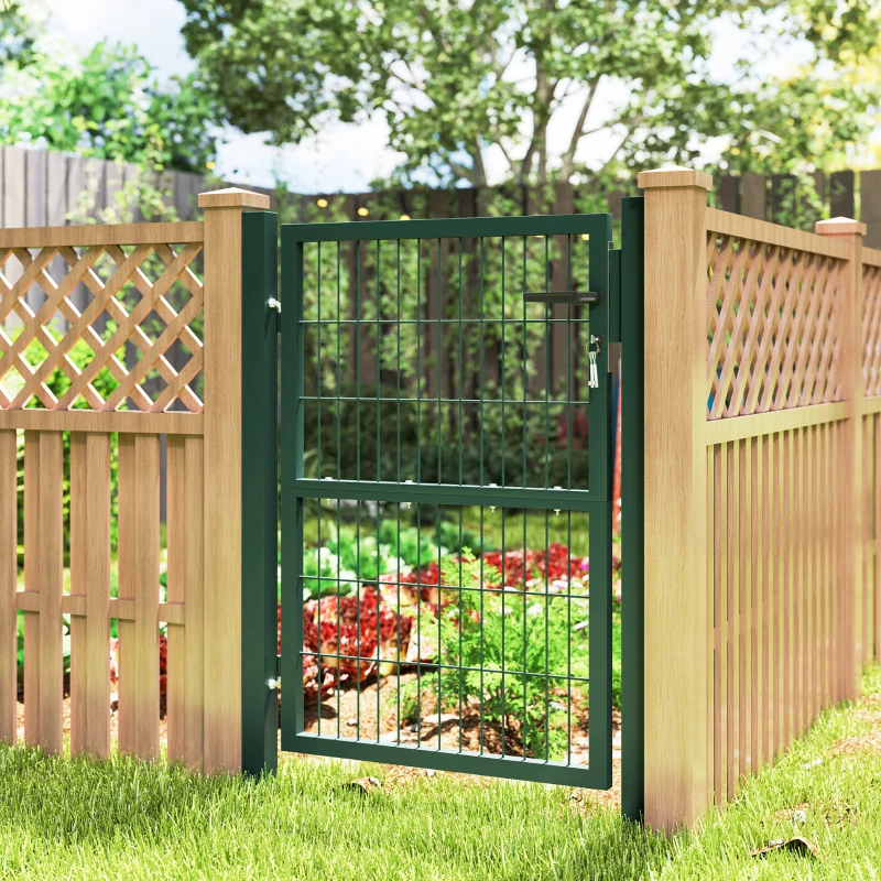 Outsunny Gartentor aus Stahl Gartentür mit Griff, Schloss 3 Schlüssel abschließbar Zauntor 97x170cm Grün