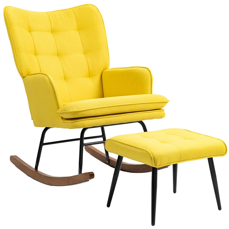 HOMCOM Poltrona Baloiço com Apoio para os Pés Poltrona Relax com Almofada Acolchoada e Anti-Tombo 64x89x90 cm Amarelo