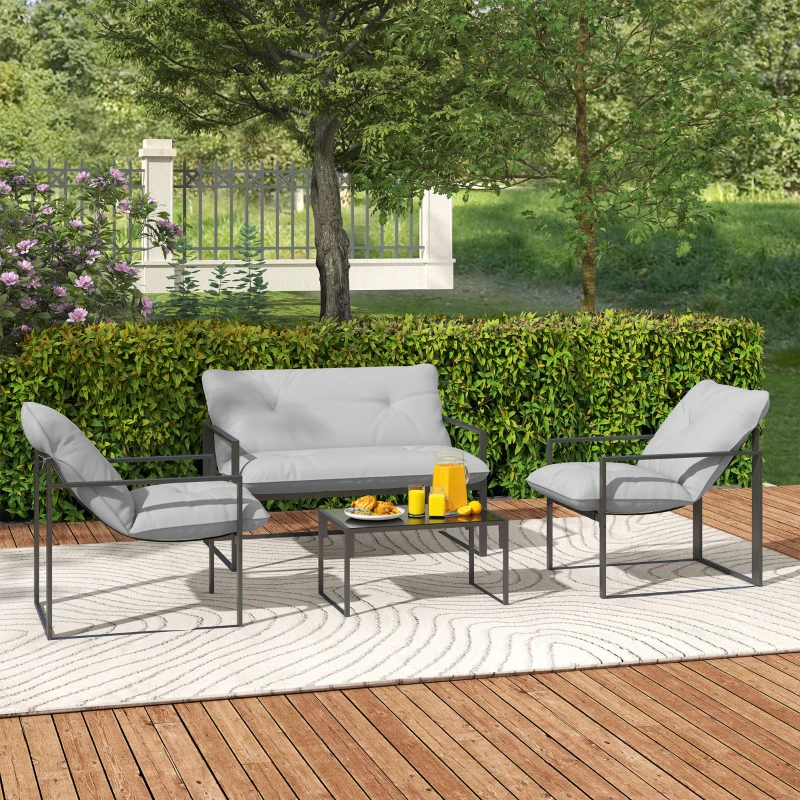 Outsunny Four-Piece Relaxed Back Garden Dining Set - Black/Light Grey
