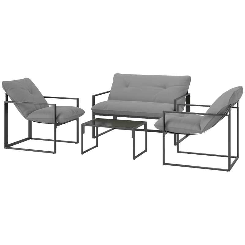 Outsunny Four-Piece Relaxed Back Garden Dining Set - Black/Light Grey