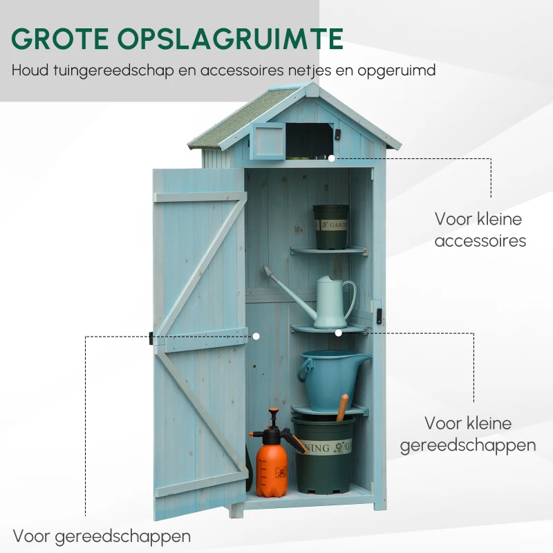 Outsunny Houten Tuinhuis Kleine Tuinkast 77 cm Opbergkast Tuin, Houten, Blauw