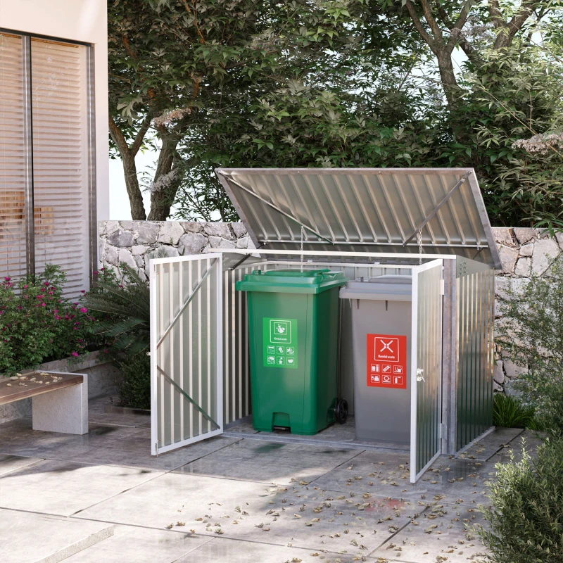 Outsunny Abri cache poubelle double avec deux portes et ouverture 178,5 x 104,5 x 128,5/113 cm vert
