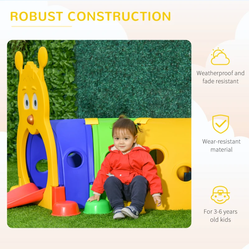 Outsunny Play Tunnel, Caterpillar Tunnel for Kids, Toddler Play Structure for Ages 3-6 Years, Indoor, Outdoor - Multicoloured