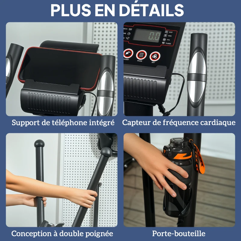 SPORTNOW Vélo elliptique pour la maison ultra silencieux, magnétique 8 niveaux résistance, écran LED, capteur de pouls, noir