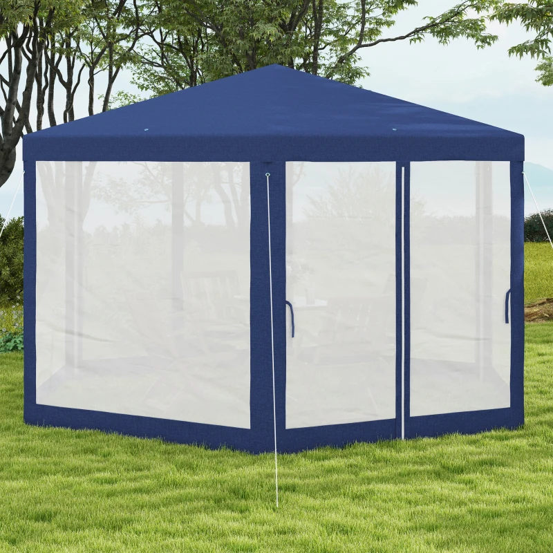 Outsunny Gartenpavillon, 6-eckig, Netzvorhänge, Metallgestell, 3,94x3,412x2,5m, Blau(m-7)