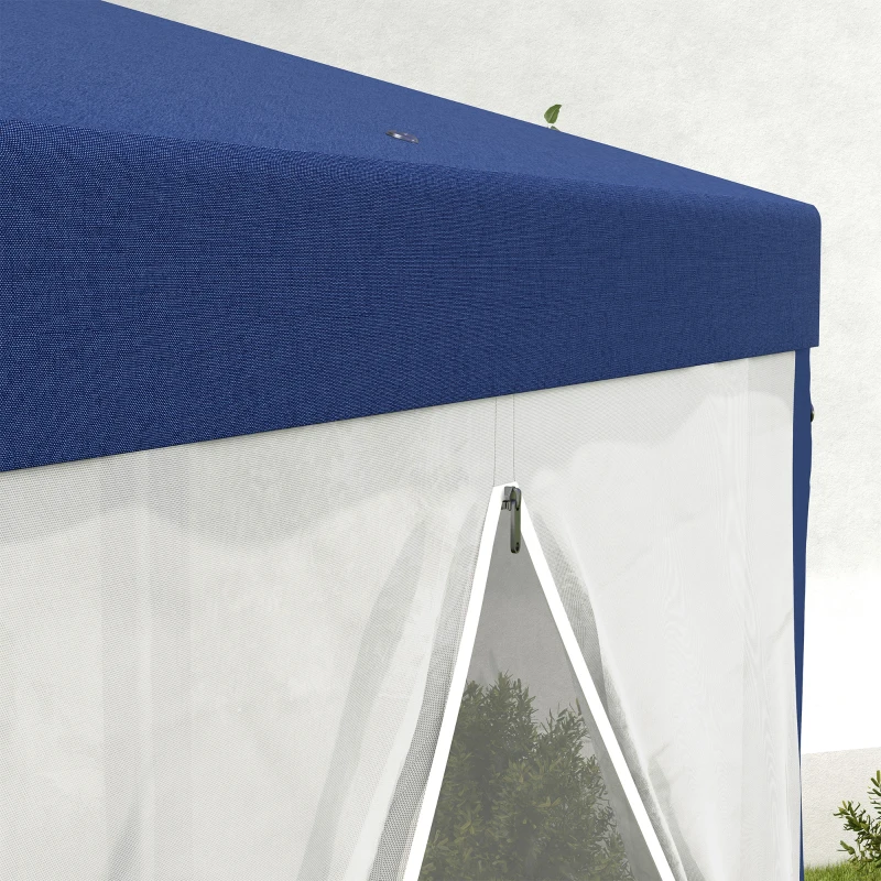 Outsunny Gartenpavillon, 6-eckig, Netzvorhänge, Metallgestell, 3,94x3,412x2,5m, Blau(m-9)