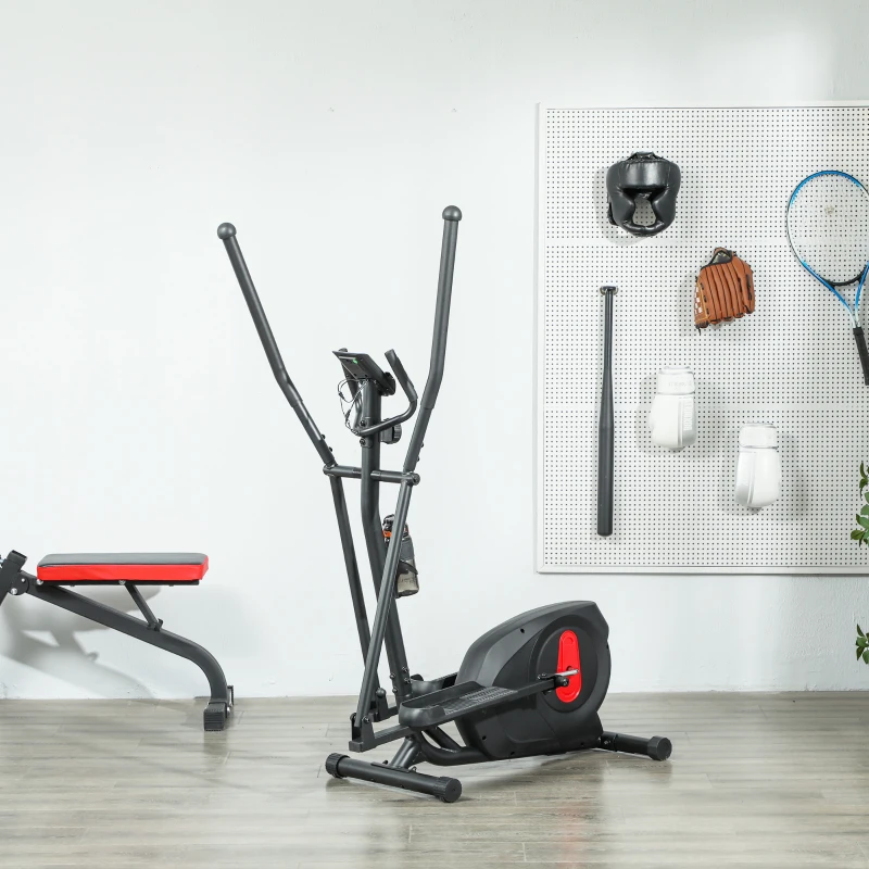 SPORTNOW Vélo elliptique pour la maison ultra silencieux, magnétique 8 niveaux résistance, écran LED, capteur de pouls, noir