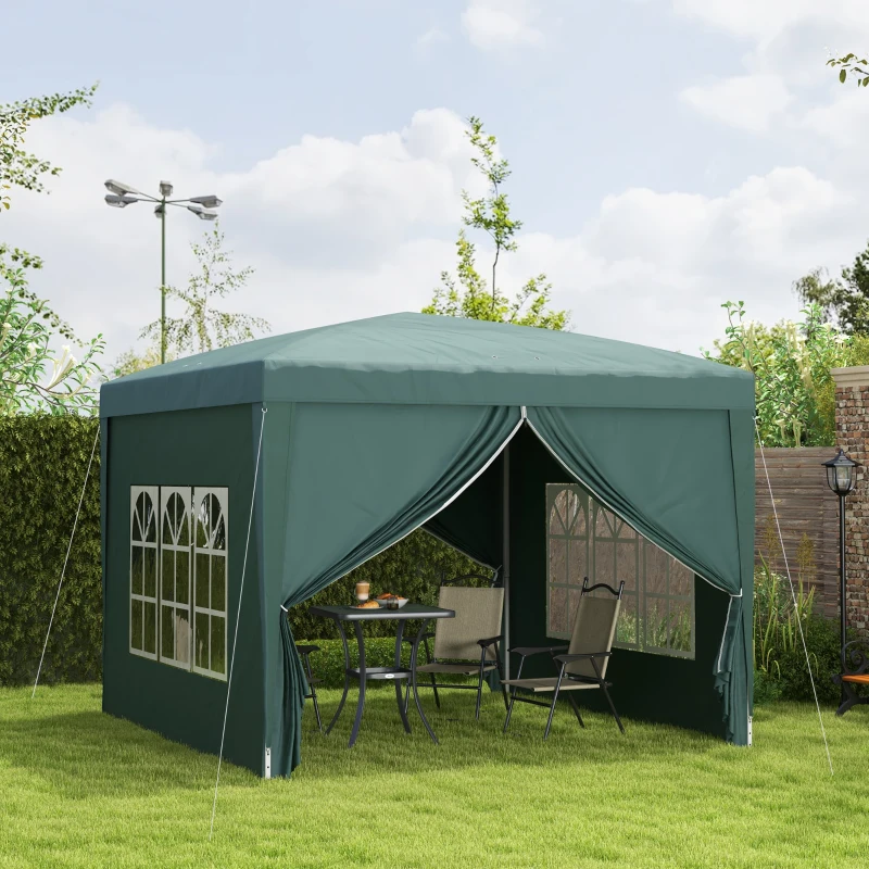 Outsunny 3 x 3m Pop Up Gazebo, Wedding Party Canopy Tent Marquee with Carry Bag and Windows, Green(m-10)