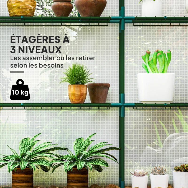 Outsunny Serre de jardin avec 1 porte 2 fenêtres étagères 3 niveaux pour Légumes Plantes Fleurs Bâche PE 140 x 143 x 190 cm blanc