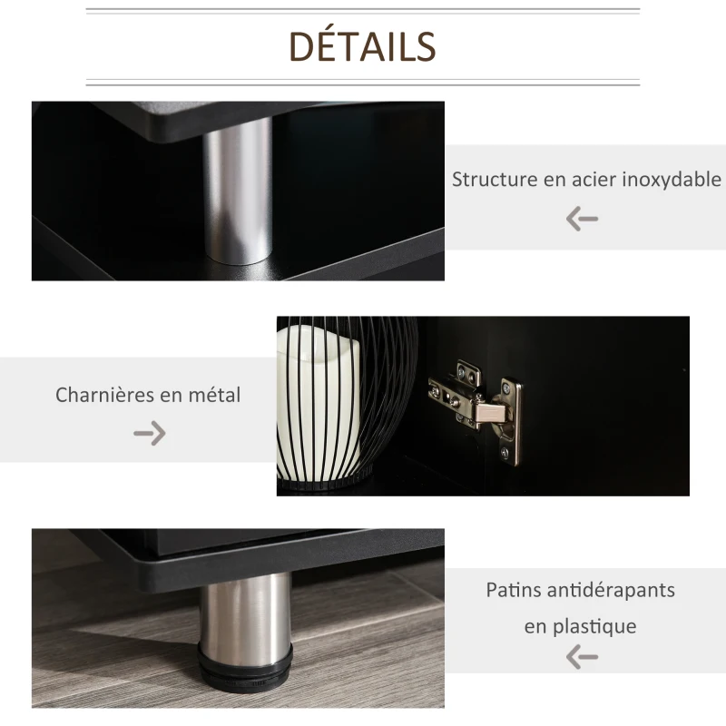 HOMCOM Meuble TV meuble télé bois banc TV pour téléviseur jusqu'à 55 pouces avec grand plateau, placards à portes et compartiment ouvert pour salon chambre à coucher, 120 x 40 x 52 cm, noir