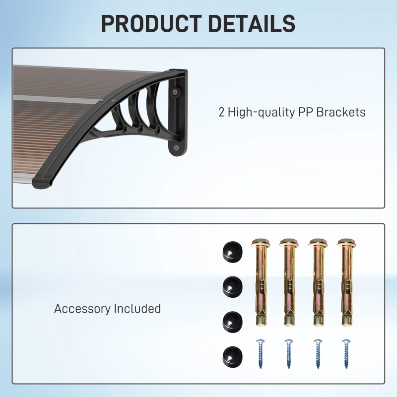Outsunny 0.8 x 1 m Window Awning Door Canopy Modern Polycarbonate Cover Outdoor Rain Snow Sunlight Protection Hollow Sheet Brown(m-5)
