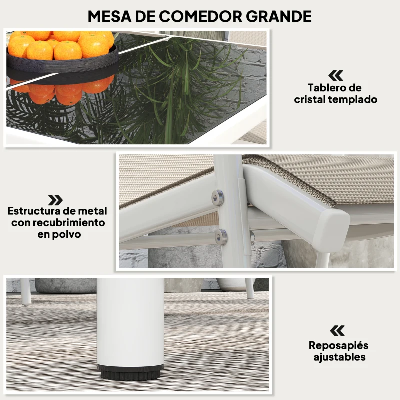 Outsunny Juego de Comedor de Jardín de 7 Piezas con 1 Mesa 6 Sillas Apilables para Terraza Patio Blanco y Gris
