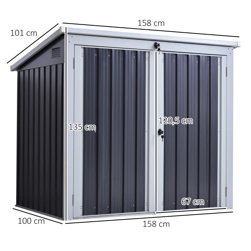Outsunny Abri de jardin - remise pour outils - abri de poubelle jardin - 2 portes verrouillables - dim. 158L x 100l x 135H cm - tôle d'acier noir blanc
