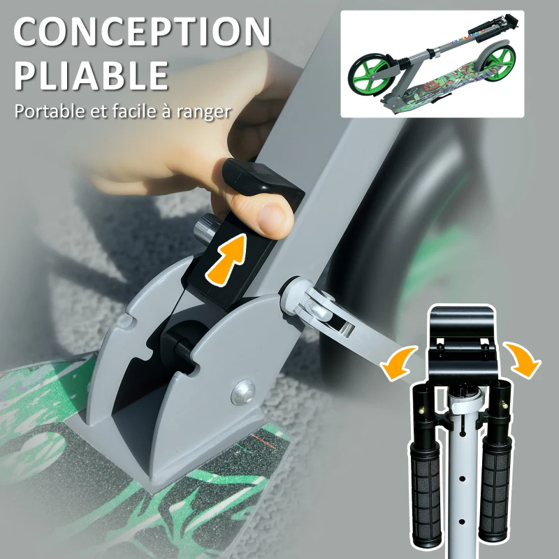 AIYAPLAY Trottinette enfants 6 à 12 ans, trottinette pliable à 2 roues, hauteur réglage, pour filles et garçons, scooter vert