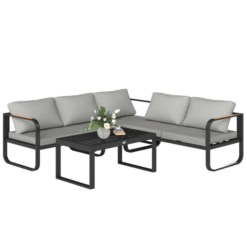Outsunny Tuinmeubelset, 2-zitsbank, 3-zitsbank, Salontafel, Roestvrij Metalen Frame, Terrasmeubilair, Grijs