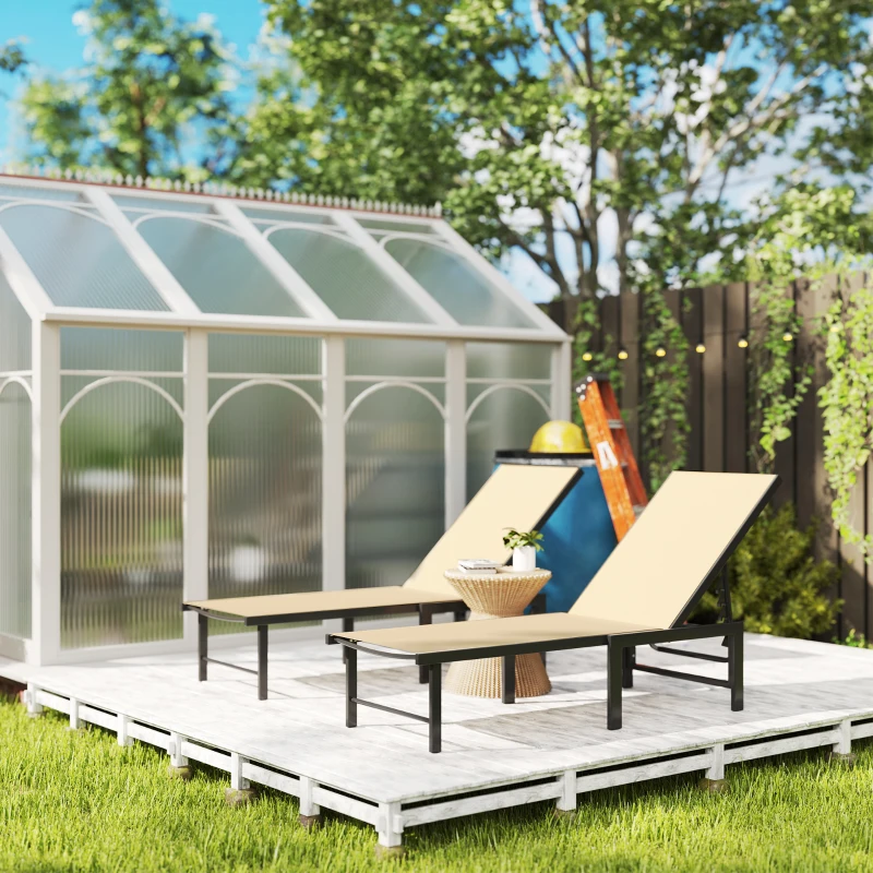 Outsunny Set of Two Reclining Sun Loungers - Khaki