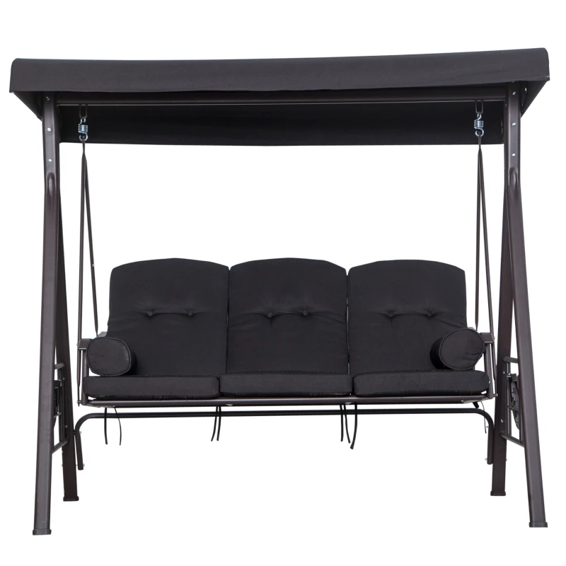 Outsunny Hollywoodschaukel für 3 Personen, neigbares Dach, Metallrahmen, braun+schwarz, 116 x 206 x 183cm