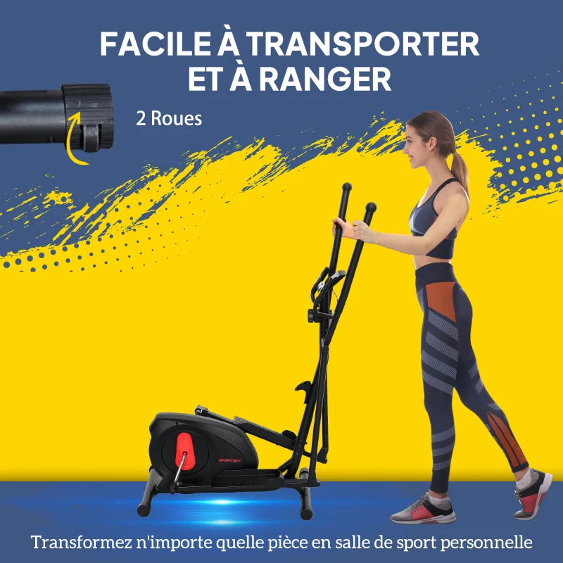 SPORTNOW Vélo elliptique pour la maison ultra silencieux, magnétique 8 niveaux résistance, écran LED, capteur de pouls, noir
