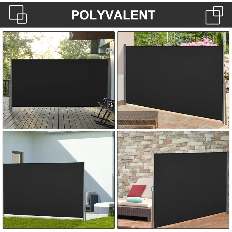 Outsunny Store latéral brise-vue paravent rétractable 3 x 1,6 m métal polyester imperméable anti-UV haute densité 180 g/m² noir