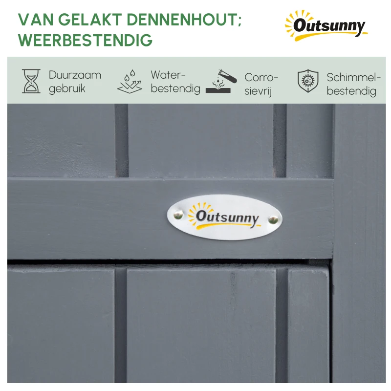 Outsunny tuinhuis gereedschapshuis gereedschapsschuur met opslagruimte voor brandhout gereedschapsschuur met 3 planken, grijs,130 x 54,5 x 180 cm