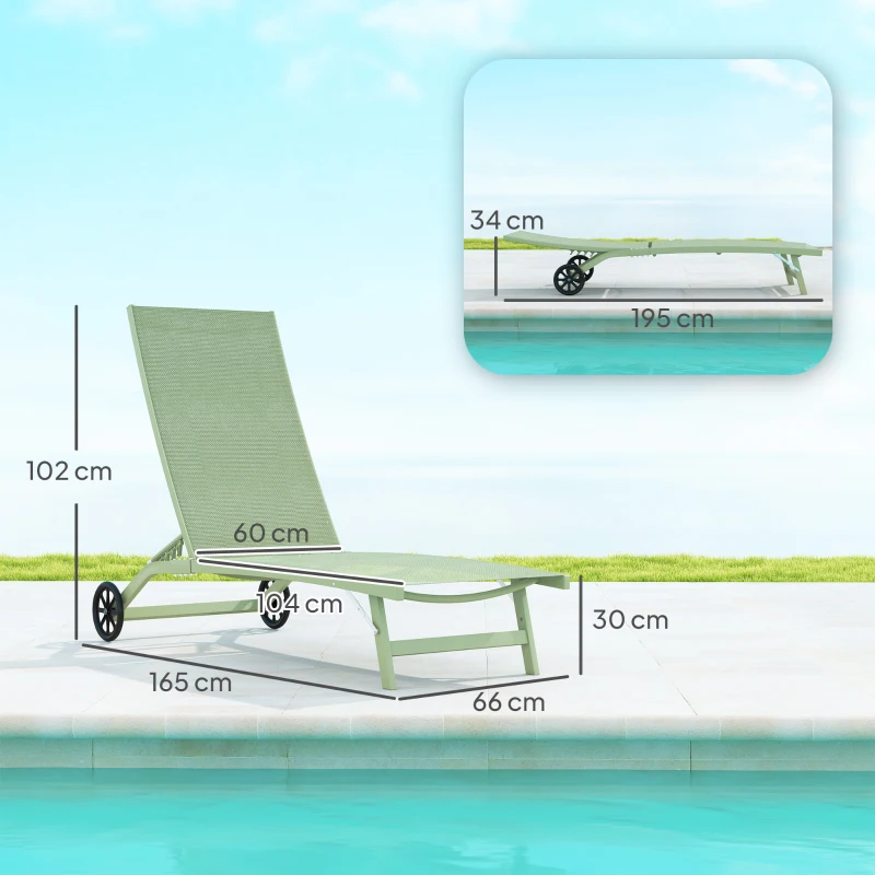 Outsunny Lot de 2 bains de soleil en aluminium et textilène avec roulettes dossier inclinable charge max. 150 Kg vert foncé