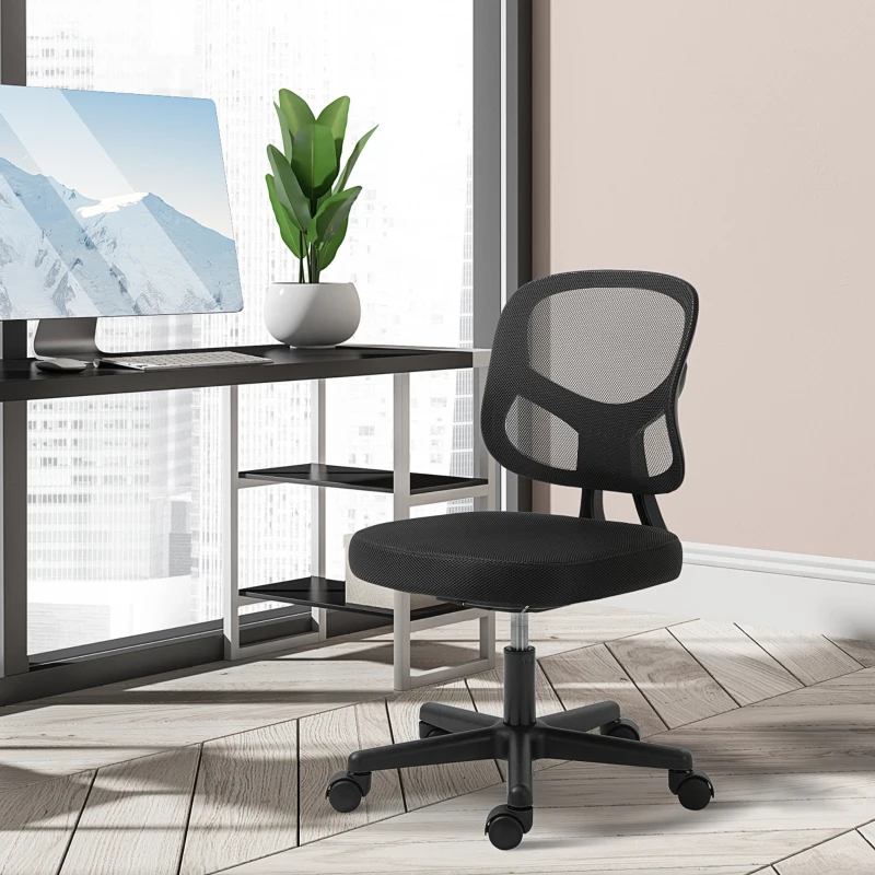 Vinsetto Sedia da Ufficio Ergonomica con Supporto Lombare e Altezza Regolabile, 45x45x78-88 cm, Nero