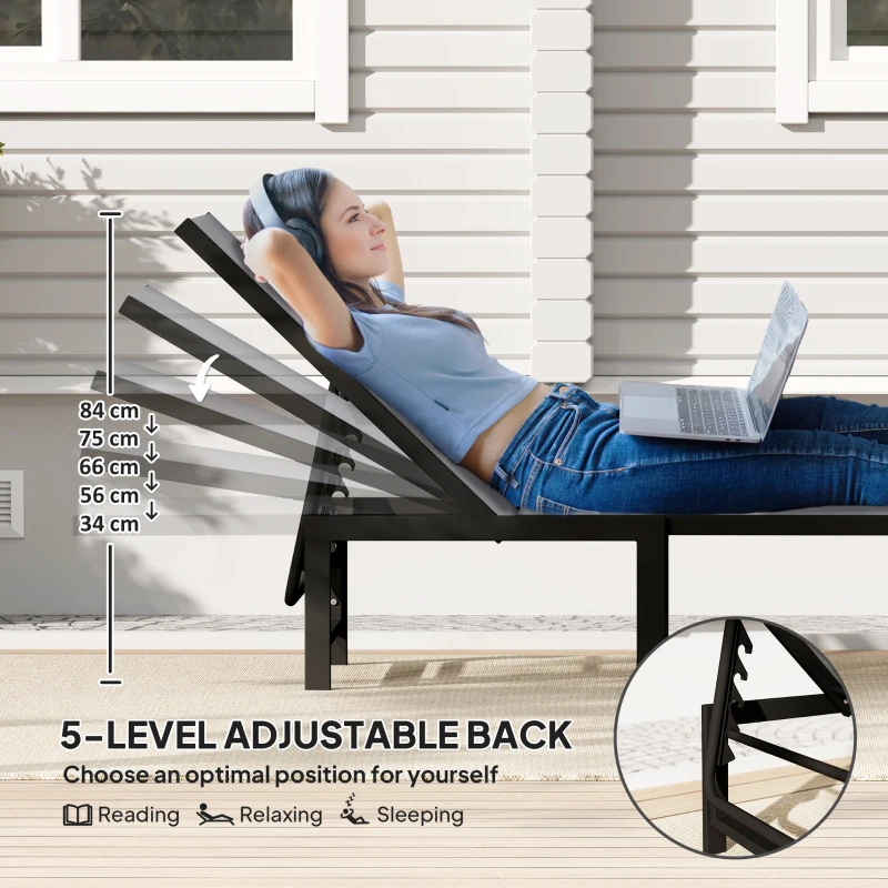 Outsunny Set of Two Reclining Sun Loungers - Grey