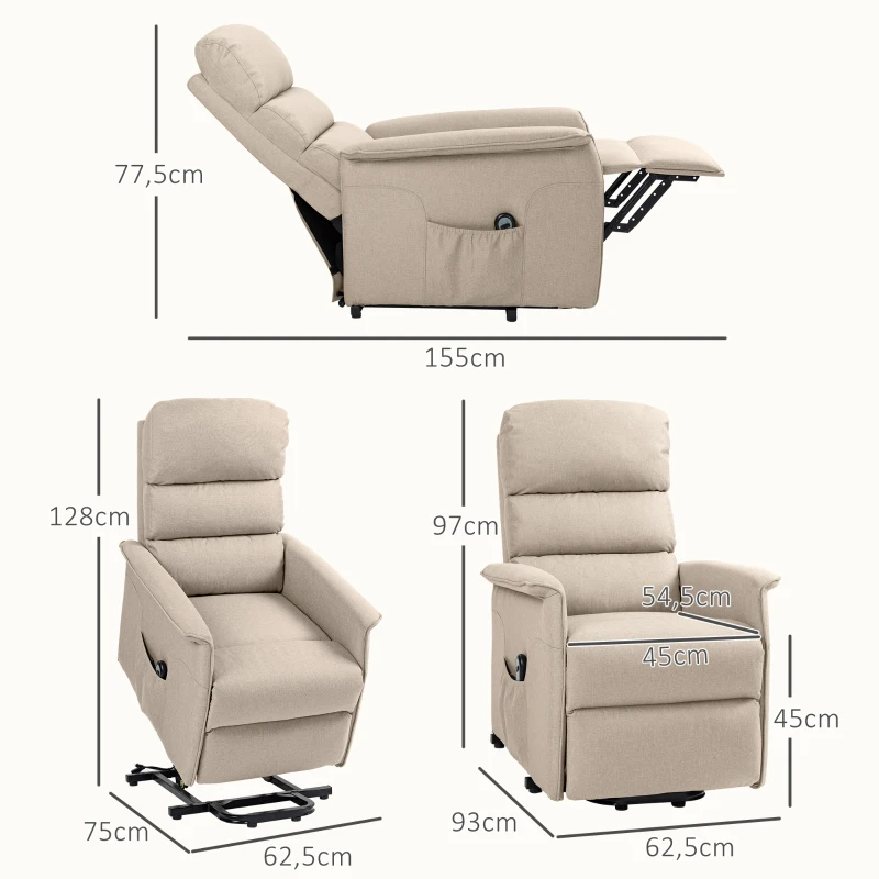 HOMCOM Fauteuil releveur inclinable avec repose-pied fonction massage et chaleur télécommande pochette beige chiné