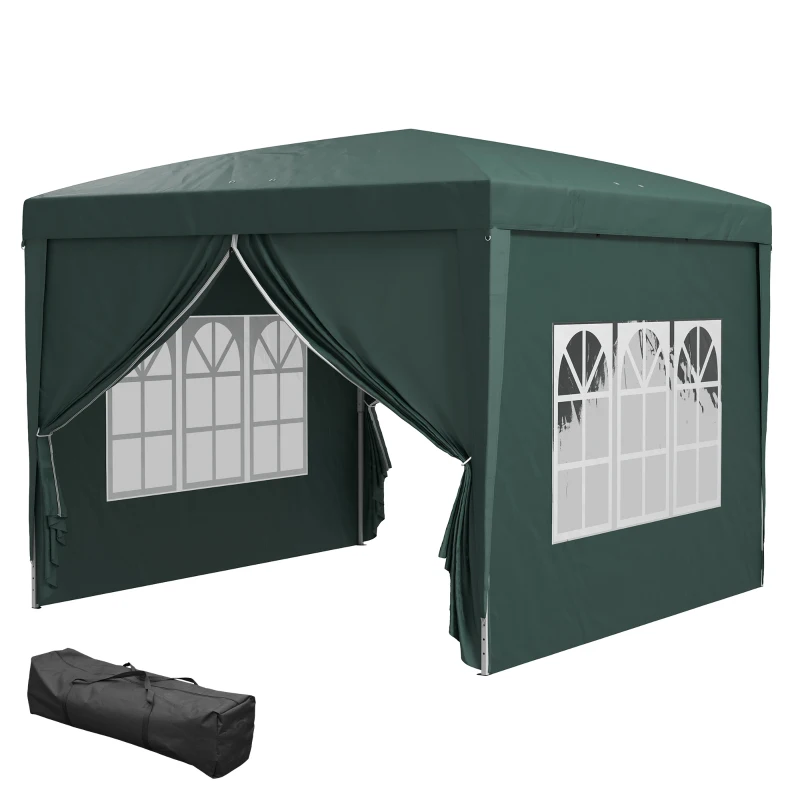 Outsunny 3 x 3m Pop Up Gazebo, Wedding Party Canopy Tent Marquee with Carry Bag and Windows, Green(m-12)