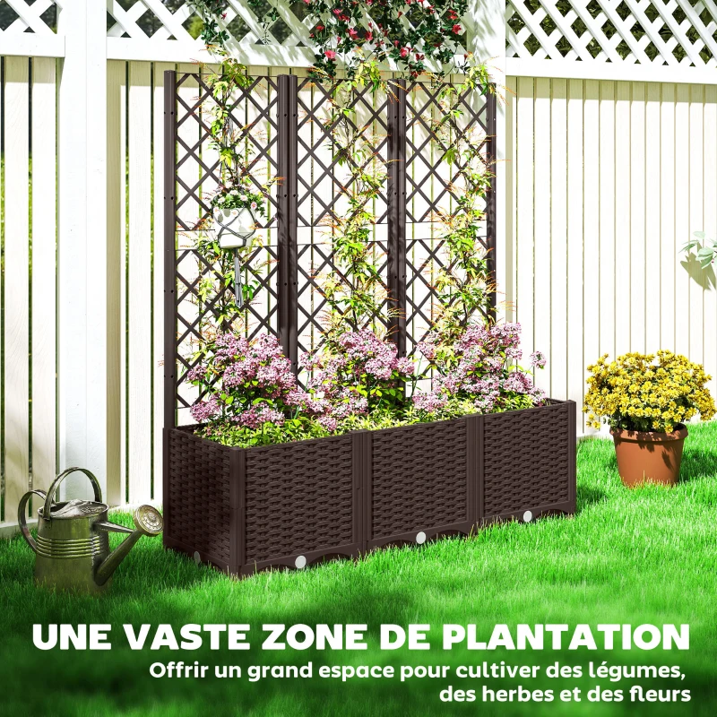 Outsunny Jardinière avec treillis lit surélevé de jardin jardinière extérieure avec 8 trous de drainage 120 x 40 x 135 cm marron