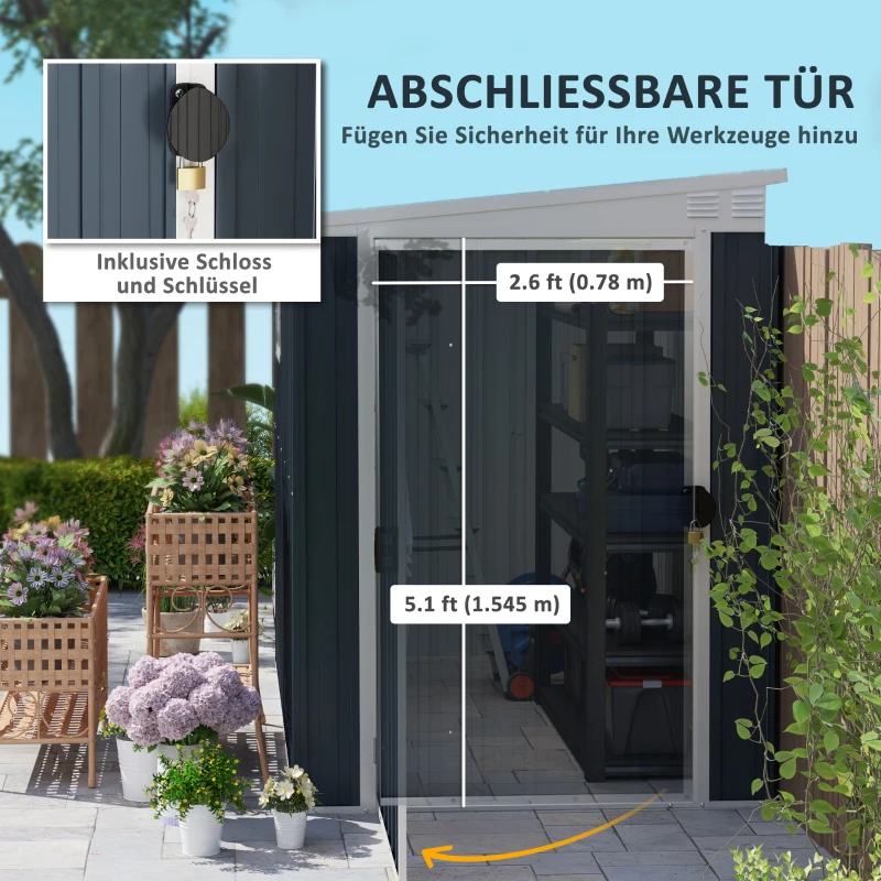 Outsunny Tuinopbergschuur, gereedschapsschuur voor tuingereedschap, venster, ventilatieopeningen, afsluitbaar, staal, donkergrijs(m-5)