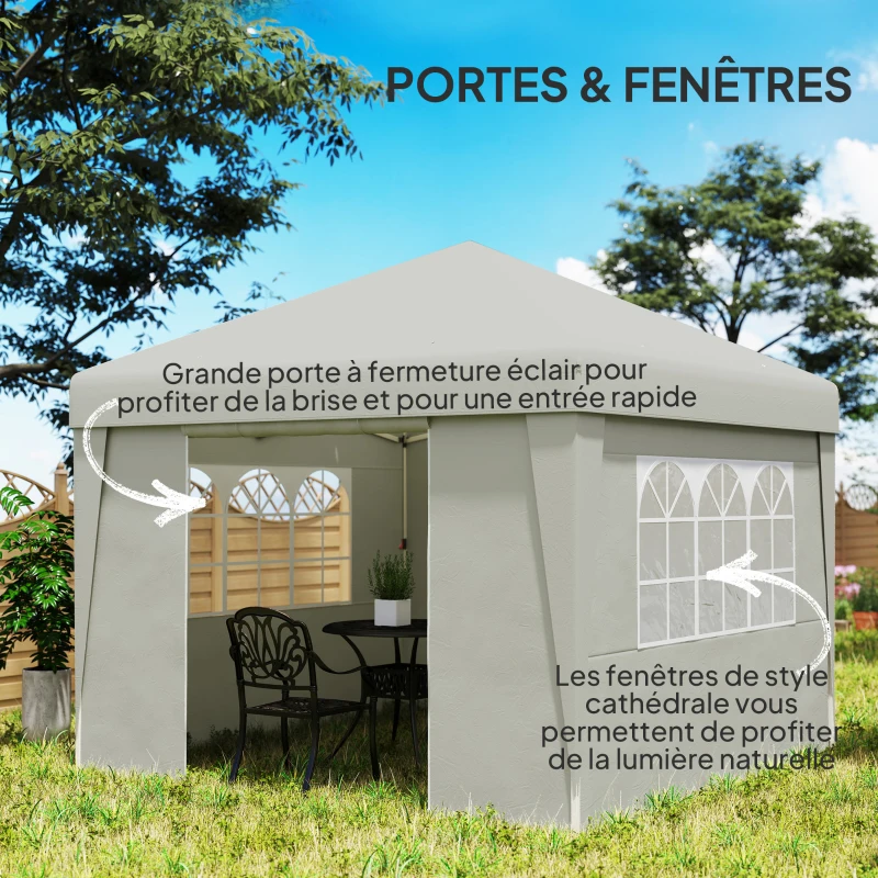 Outsunny Tonnelle de jardin pliante 3 x 3 x 2,75 m anti-UV 30 + avec fenêtres + parois latérales + sac de transport crème