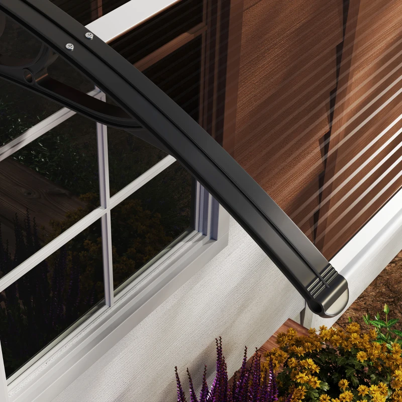 Outsunny 0.8 x 1 m Window Awning Door Canopy Modern Polycarbonate Cover Outdoor Rain Snow Sunlight Protection Hollow Sheet Brown(m-9)