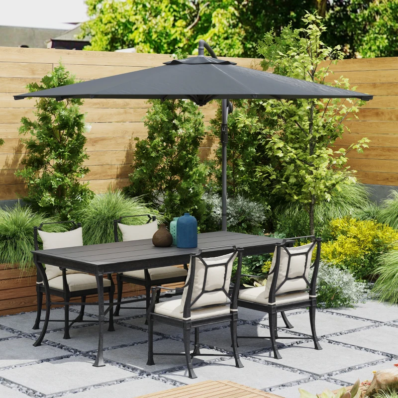 Outsunny Parasol déporté octogonal rabattable diamètre 3 m parasol de jardin avec pied en croix gris foncé