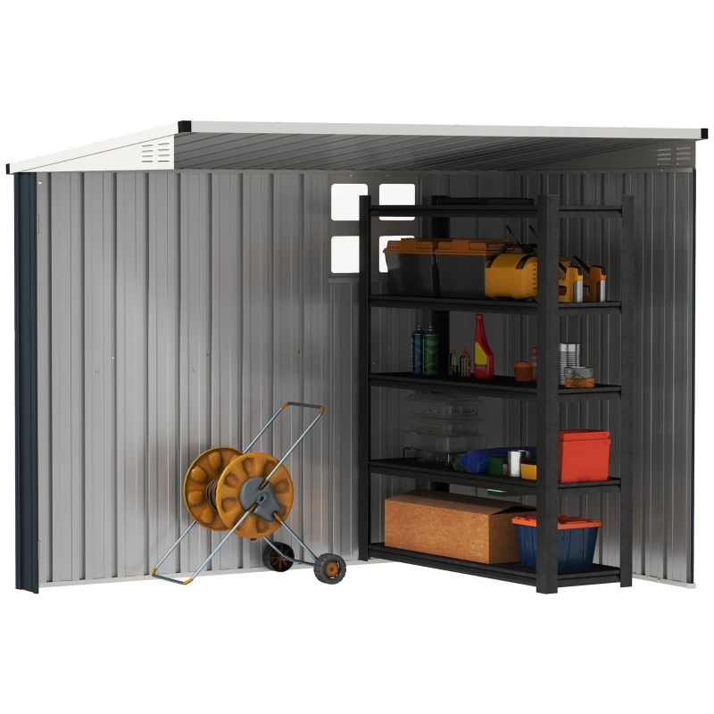 Outsunny Tuinopbergschuur, gereedschapsschuur voor tuingereedschap, venster, ventilatieopeningen, afsluitbaar, staal, donkergrijs(m-8)