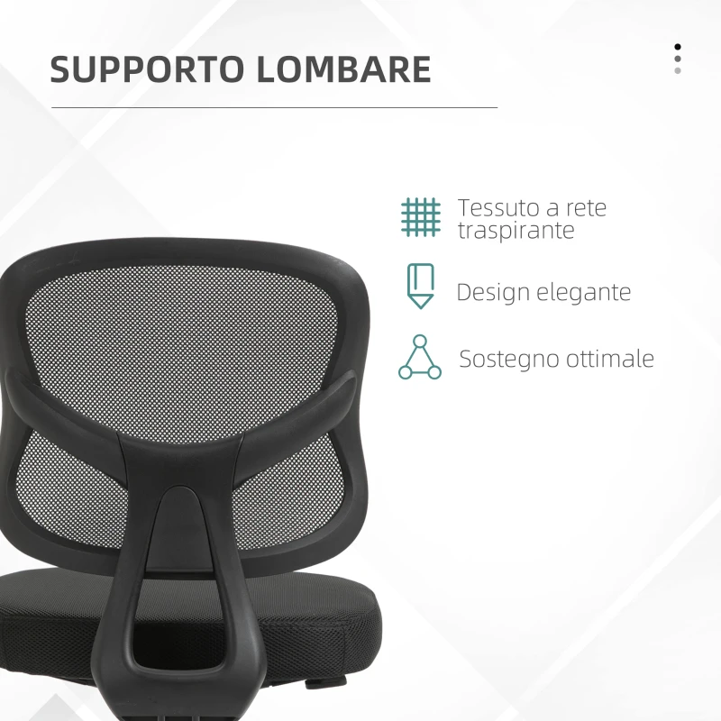 Vinsetto Sedia da Ufficio Ergonomica con Supporto Lombare e Altezza Regolabile, 45x45x78-88 cm, Nero
