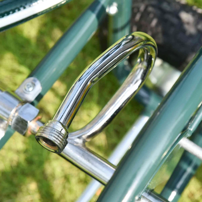 Outsunny Dévidoir sur Roues 70 m - dévidoir métal - dévidoir Chariot - Enrouleur Tuyau d'arrosage - poignée antidérapante, Panier Rangement - métal Vert