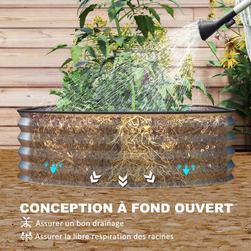 Outsunny Lot de 2 jardinières surélevées galvanisées en acier kit de lits de jardin bordure caoutchouc 152 x 91 x 30 cm argent