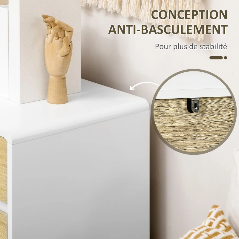 HOMCOM Commode 4 tiroirs design scandinave pour couloir chambre salon salle de bain 80 x 40 x 79,5 cm blanc et aspect bois