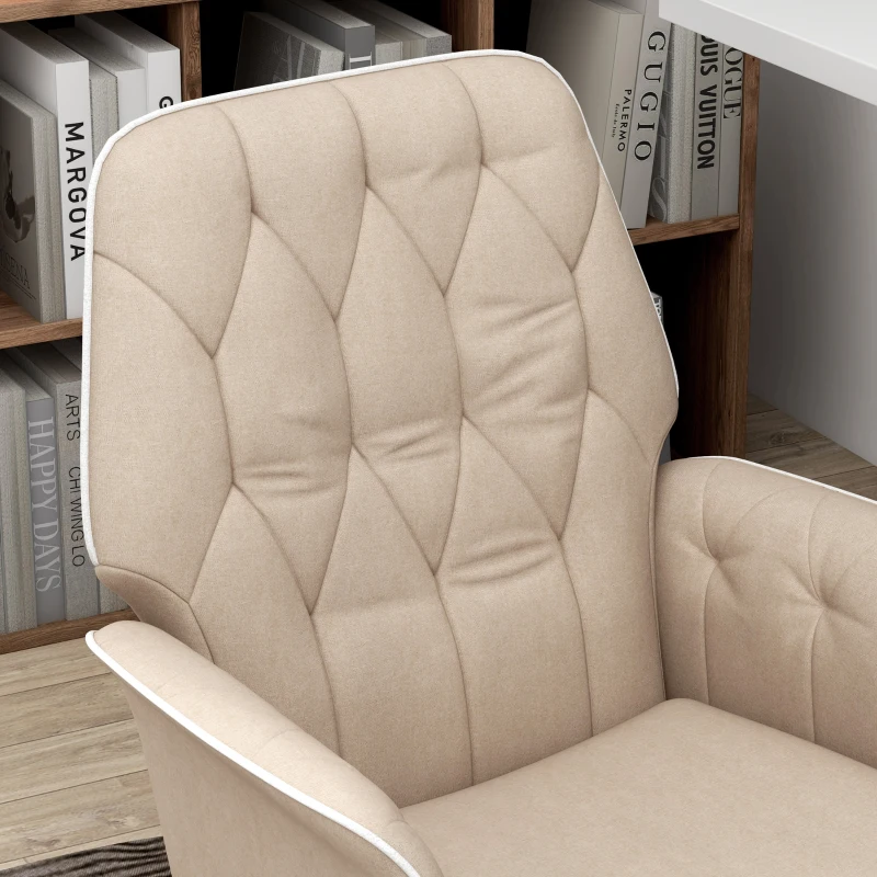 HOMCOM Fauteuil de bureau chaise de bureau hauteur réglable roulettes pivotant 360° tissu chanvre 69L x 66l x 89,5-97H cm beige