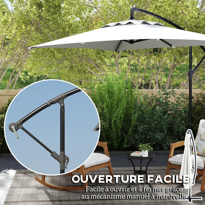 Outsunny Parasol déporté parasol rectangulaire extérieur manivelle et 6 baleines acier protection UV 294 x 193 x 250 cm