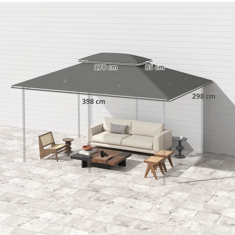 Outsunny Toile de rechange pour pavillon toile de tonnelle 4 x 3 m, double toit avec trous de drainage, polyester 180 g/m², gris