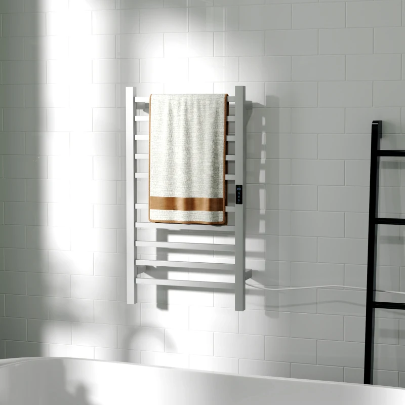 HOMCOM Toallero Eléctrico de Pared con Wi-Fi 10 Barras Temperatura Ajustable y Temporizador IPX4 45x11x80 cm Blanco