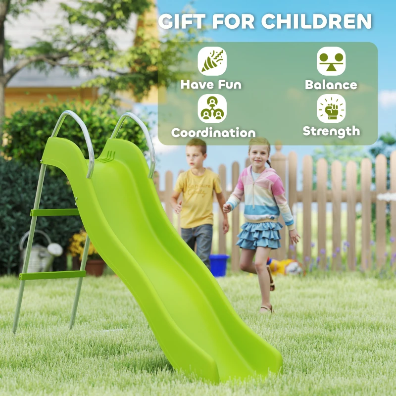 AIYAPLAY Freestanding Kids Slide with Climbing Ladder, Outdoor Playground Equipment for Ages 3-8 Years, Green