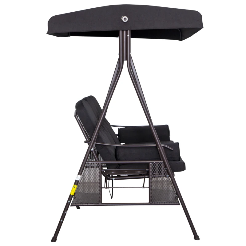 Outsunny Hollywoodschaukel für 3 Personen, neigbares Dach, Metallrahmen, braun+schwarz, 116 x 206 x 183cm