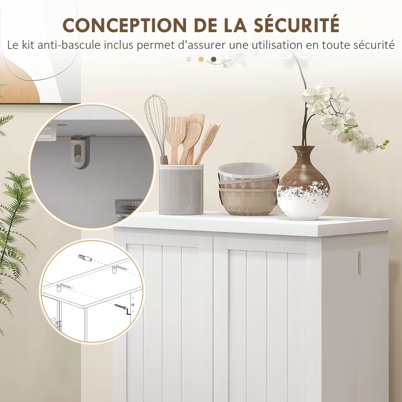 HOMCOM Armoire meuble de cuisine garde-manger 2 portes avec 5 étagères et 12 étagères - dim. 60L x 30l x 104H cm - blanc