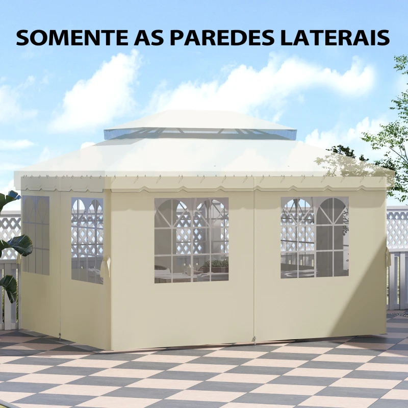 Outsunny 4 Paredes Laterais para Tenda 3x4 m Laterais de Tenda com Ganchos 8 Janelas e Proteção UV Creme