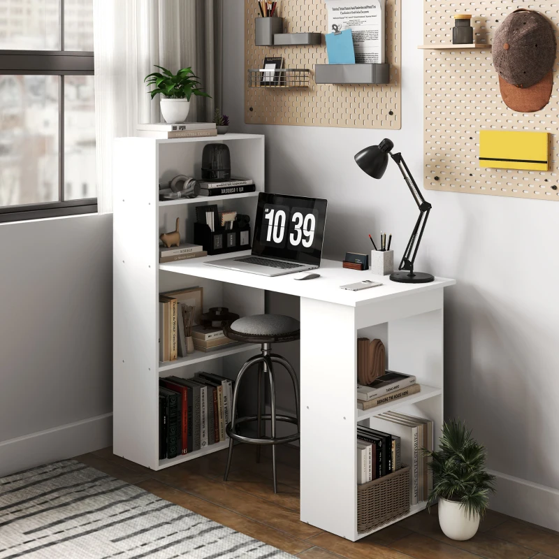 HOMCOM Schreibtisch Bürotisch Computertisch, 2 Regale, 5 Regalböden, 120 cm x 55 cm x 120 cm, Weiß(m-7)